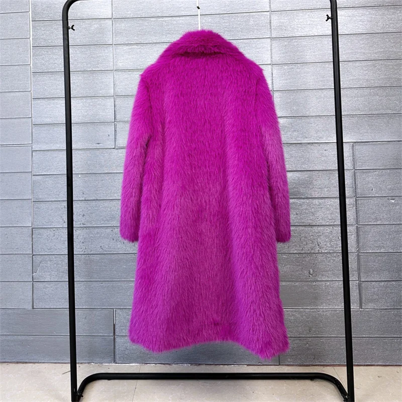 2025 Streetwear Fur Coat Women's Long Overcoat Autumn Winter Hooded Faux Toka Fur Outerwear Lady Turndown Collar Thicken Jackets