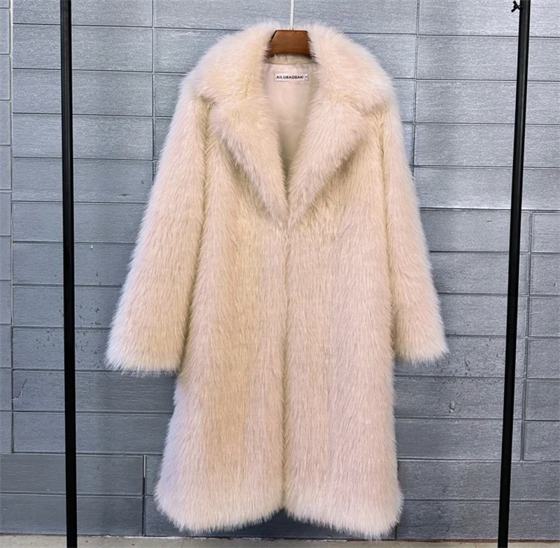 2025 Streetwear Fur Coat Women's Long Overcoat Autumn Winter Hooded Faux Toka Fur Outerwear Lady Turndown Collar Thicken Jackets