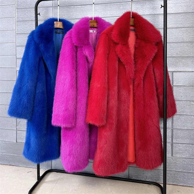 2025 Streetwear Fur Coat Women's Long Overcoat Autumn Winter Hooded Faux Toka Fur Outerwear Lady Turndown Collar Thicken Jackets