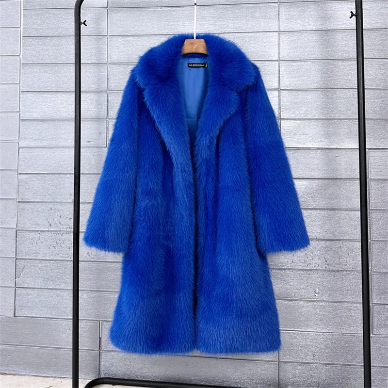 2025 Streetwear Fur Coat Women's Long Overcoat Autumn Winter Hooded Faux Toka Fur Outerwear Lady Turndown Collar Thicken Jackets