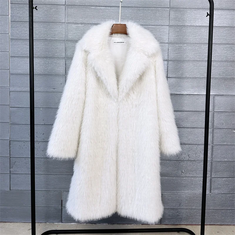 2025 Streetwear Fur Coat Women's Long Overcoat Autumn Winter Hooded Faux Toka Fur Outerwear Lady Turndown Collar Thicken Jackets