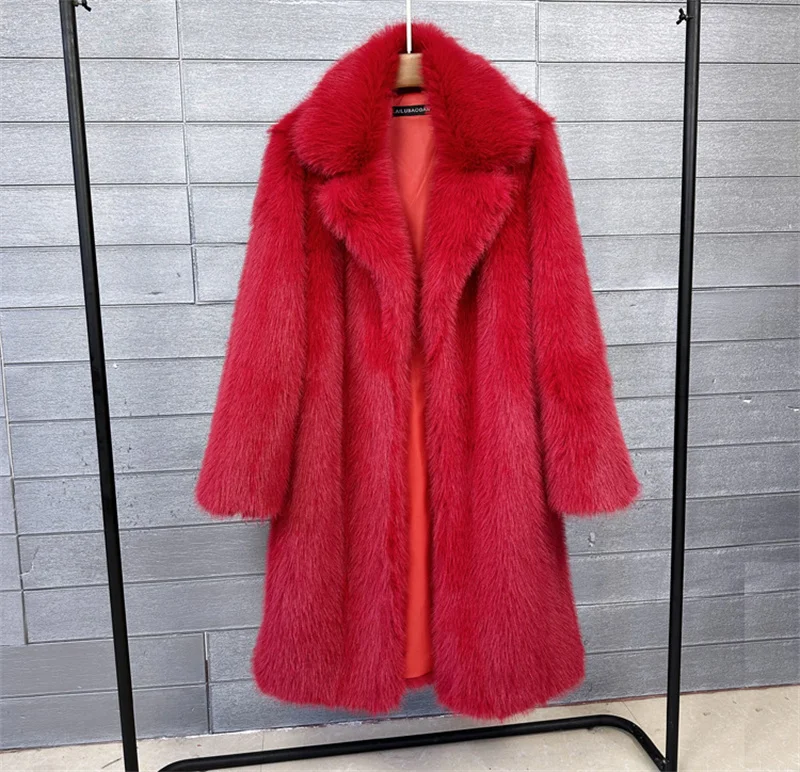 2025 Streetwear Fur Coat Women's Long Overcoat Autumn Winter Hooded Faux Toka Fur Outerwear Lady Turndown Collar Thicken Jackets