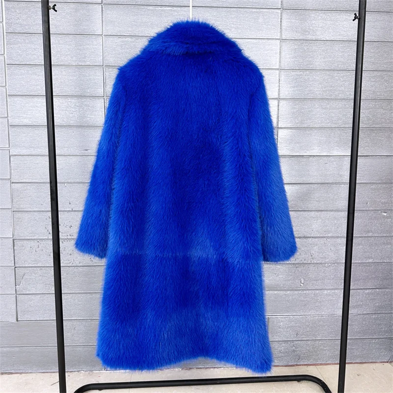 2025 Streetwear Fur Coat Women's Long Overcoat Autumn Winter Hooded Faux Toka Fur Outerwear Lady Turndown Collar Thicken Jackets