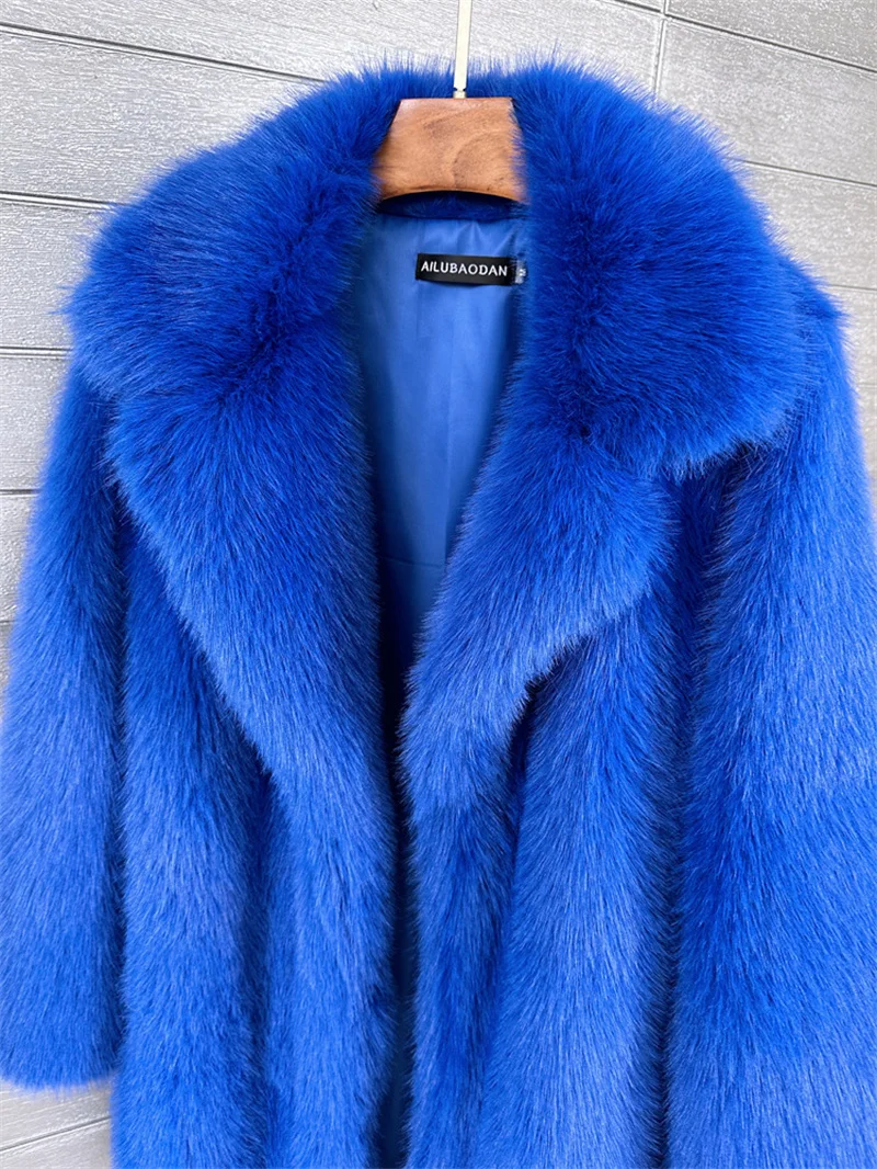 2025 Streetwear Fur Coat Women's Long Overcoat Autumn Winter Hooded Faux Toka Fur Outerwear Lady Turndown Collar Thicken Jackets