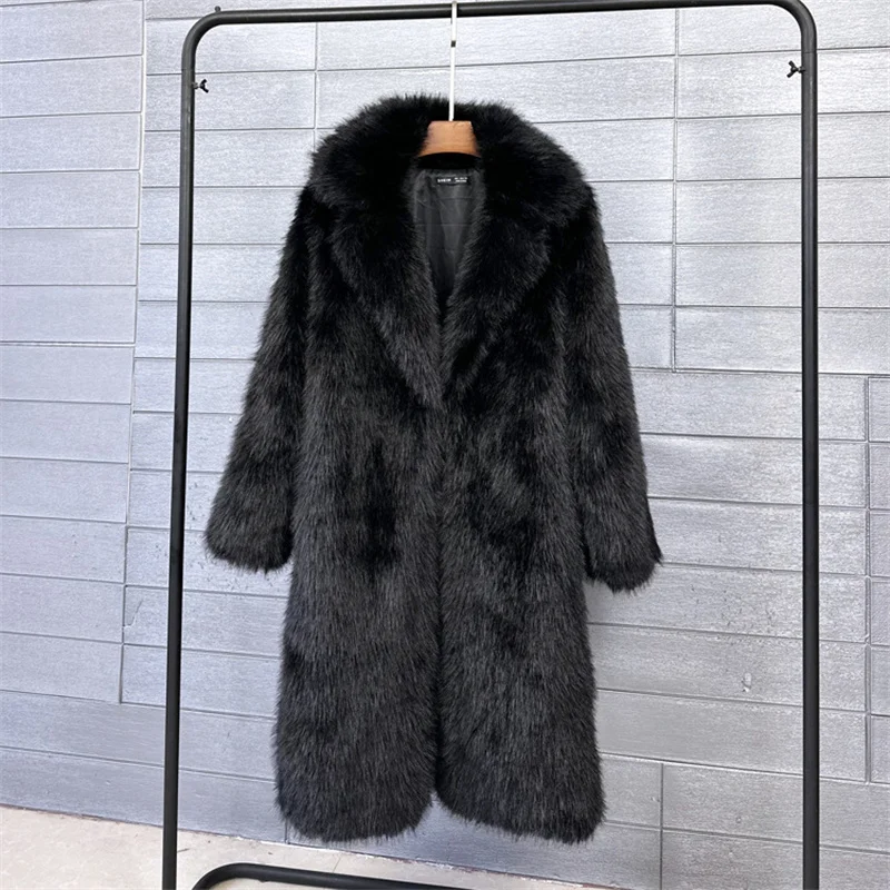2025 Streetwear Fur Coat Women's Long Overcoat Autumn Winter Hooded Faux Toka Fur Outerwear Lady Turndown Collar Thicken Jackets