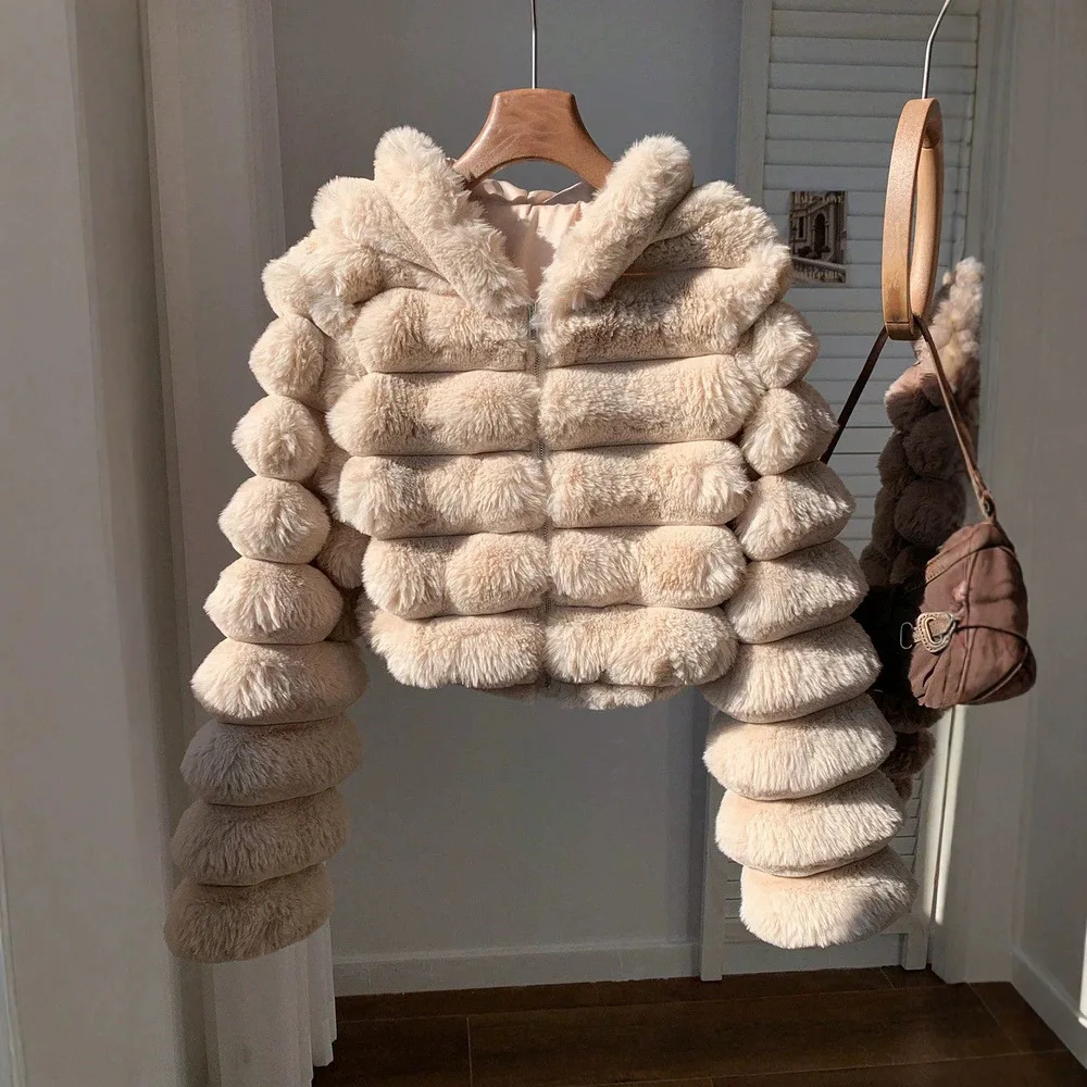 Women Faux Fur Short Coats Jackets Hooded Coat Thick Warm Y2k Streetwear Jacket Elegant Work Outerwear Autumn Winter 2026