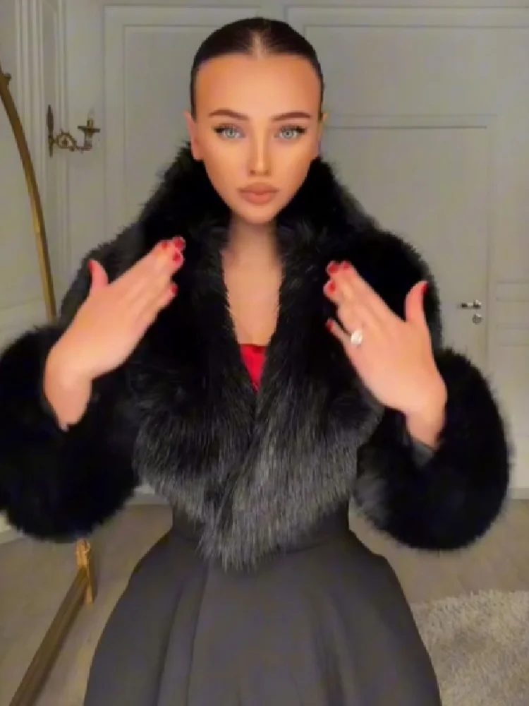 Women Long Wool Blend Faux Collar Overcoat Fur Trim Cuffs A Line Flared Maxi Hem Single Breasted Coat Elegant Ladies Outerwear