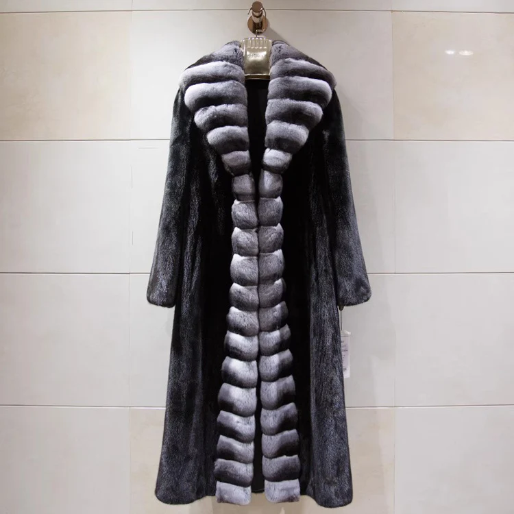 Women's velvet mink coat long winter warm trench shawl fur coat whole mink