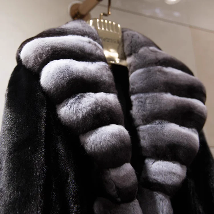 Women's velvet mink coat long winter warm trench shawl fur coat whole mink