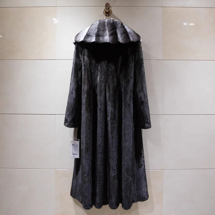 Women's velvet mink coat long winter warm trench shawl fur coat whole mink