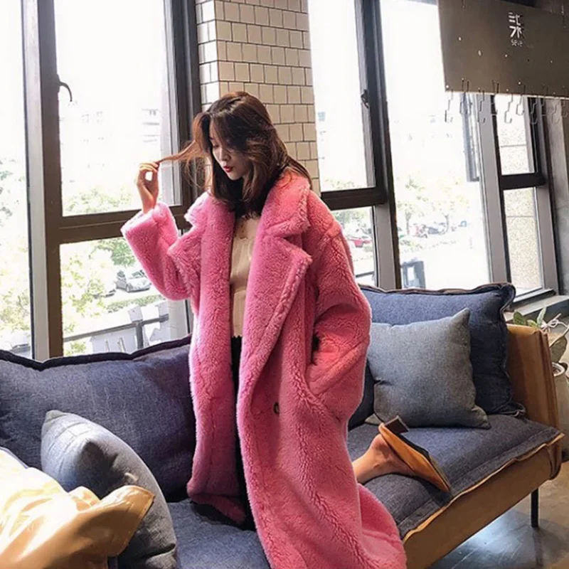 Bella Philosophy Women Winter Faux Fur Warm Long Coat Long Sleeve Female Thick Teddy Bear Coat Casual Loose Oversize Outwears