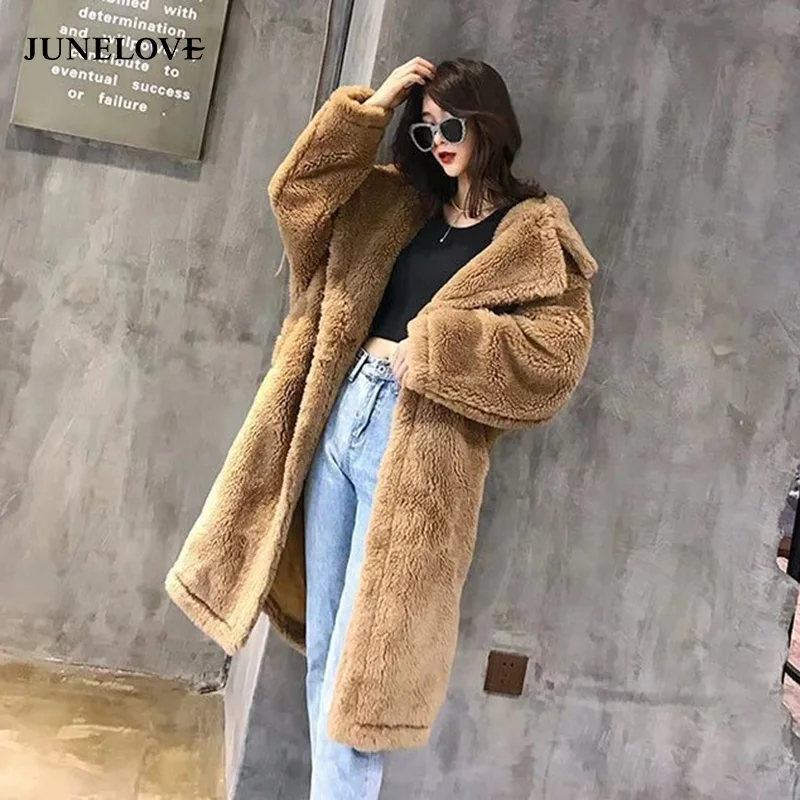 Bella Philosophy Women Winter Faux Fur Warm Long Coat Long Sleeve Female Thick Teddy Bear Coat Casual Loose Oversize Outwears