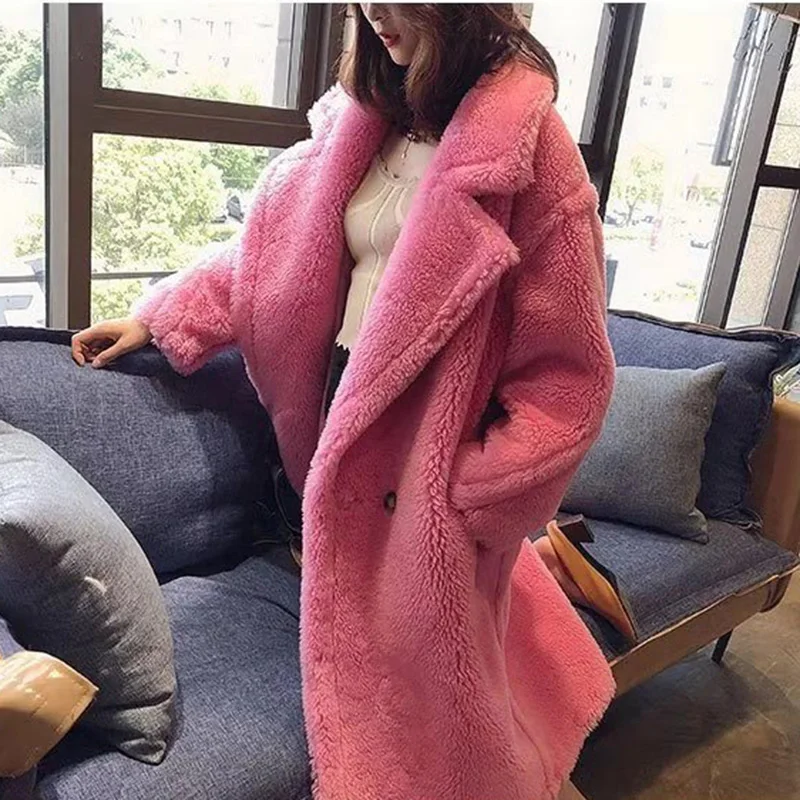 Bella Philosophy Women Winter Faux Fur Warm Long Coat Long Sleeve Female Thick Teddy Bear Coat Casual Loose Oversize Outwears
