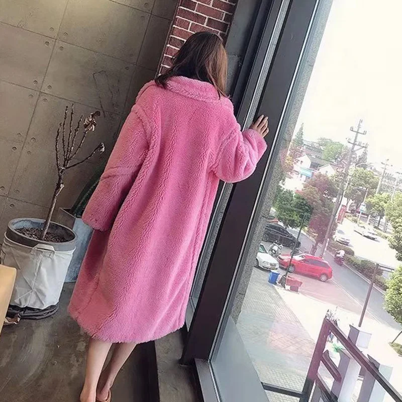 Bella Philosophy Women Winter Faux Fur Warm Long Coat Long Sleeve Female Thick Teddy Bear Coat Casual Loose Oversize Outwears