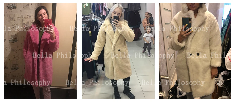 Bella Philosophy Women Winter Faux Fur Warm Long Coat Long Sleeve Female Thick Teddy Bear Coat Casual Loose Oversize Outwears