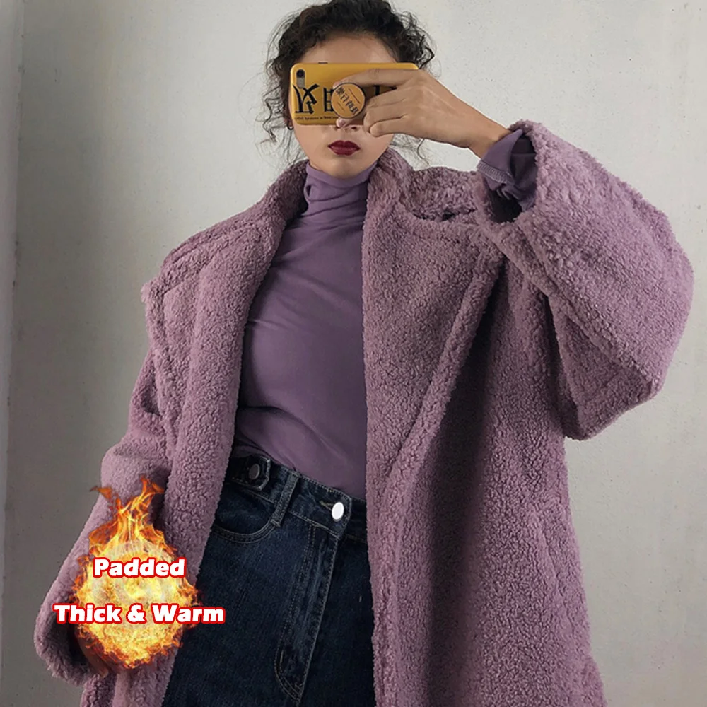 Bella Philosophy Women Winter Faux Fur Warm Long Coat Long Sleeve Female Thick Teddy Bear Coat Casual Loose Oversize Outwears