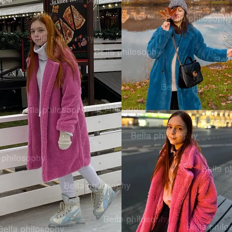 Bella Philosophy Women Winter Faux Fur Warm Long Coat Long Sleeve Female Thick Teddy Bear Coat Casual Loose Oversize Outwears