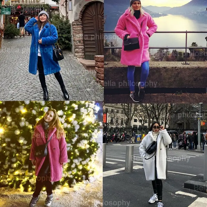 Bella Philosophy Women Winter Faux Fur Warm Long Coat Long Sleeve Female Thick Teddy Bear Coat Casual Loose Oversize Outwears