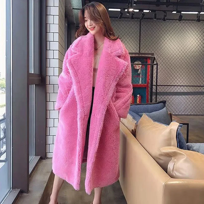 Bella Philosophy Women Winter Faux Fur Warm Long Coat Long Sleeve Female Thick Teddy Bear Coat Casual Loose Oversize Outwears