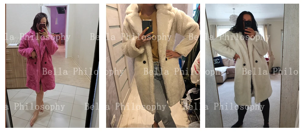 Bella Philosophy Women Winter Faux Fur Warm Long Coat Long Sleeve Female Thick Teddy Bear Coat Casual Loose Oversize Outwears