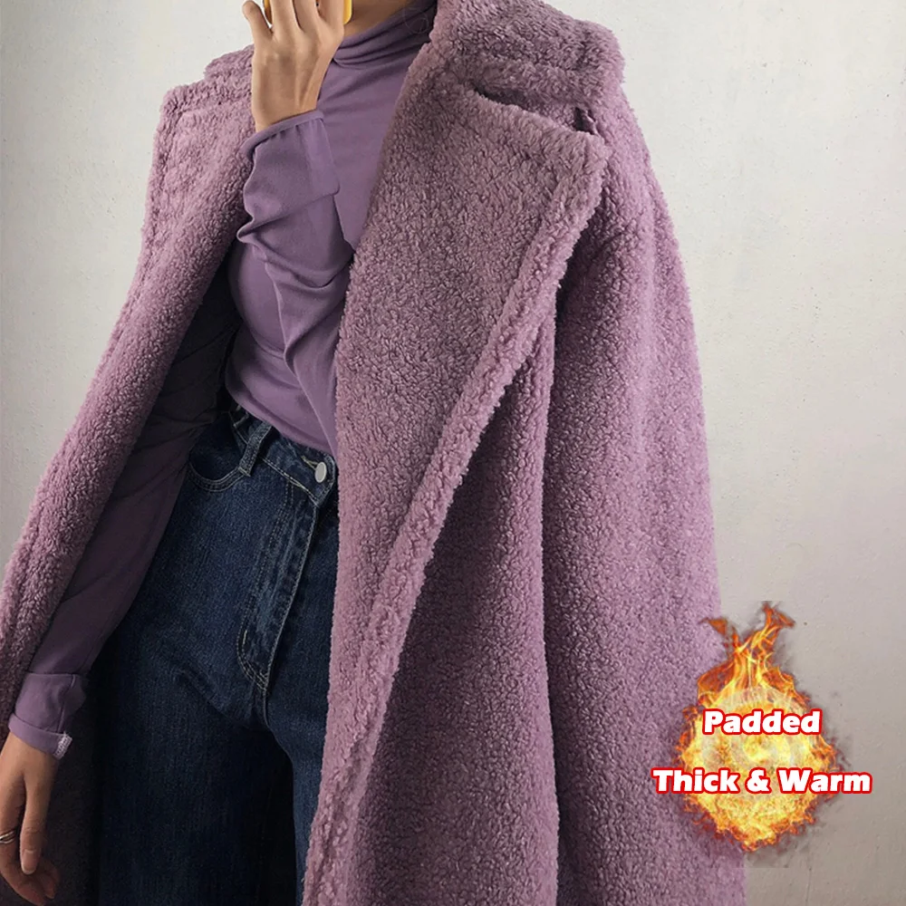 Bella Philosophy Women Winter Faux Fur Warm Long Coat Long Sleeve Female Thick Teddy Bear Coat Casual Loose Oversize Outwears