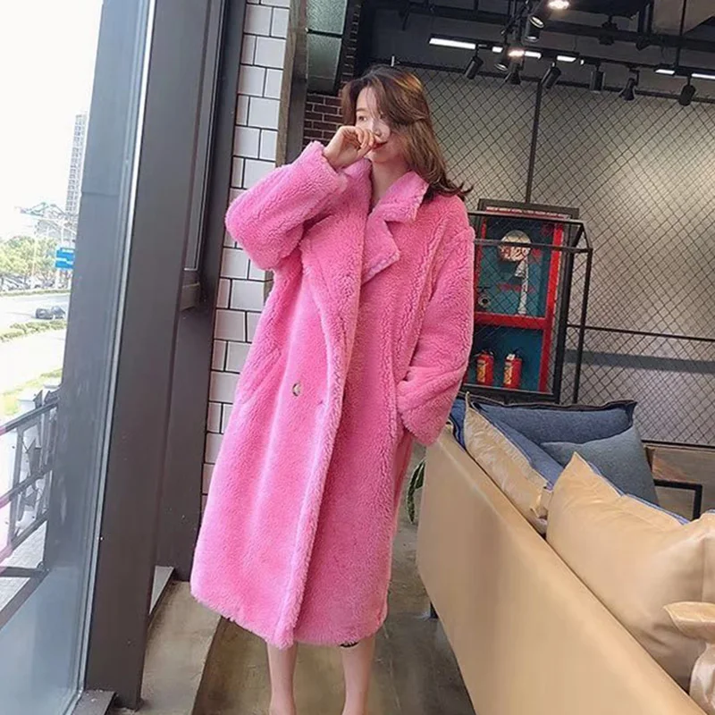 Bella Philosophy Women Winter Faux Fur Warm Long Coat Long Sleeve Female Thick Teddy Bear Coat Casual Loose Oversize Outwears