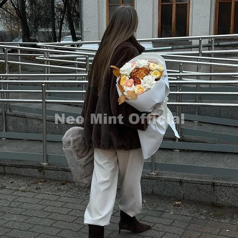 Neo Mint Iconic Chic Street Fashion Girls Faux Mink Fur Hoodies Sweatshirts Women Retro Luxury Front Zipper Eco Fur Jacket Coats