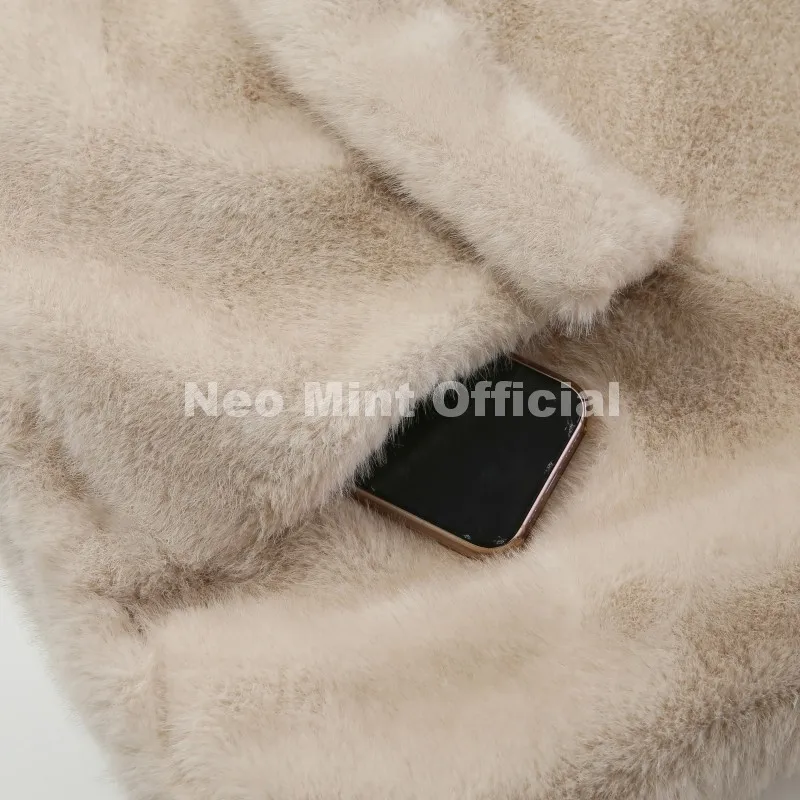Neo Mint Iconic Chic Street Fashion Girls Faux Mink Fur Hoodies Sweatshirts Women Retro Luxury Front Zipper Eco Fur Jacket Coats