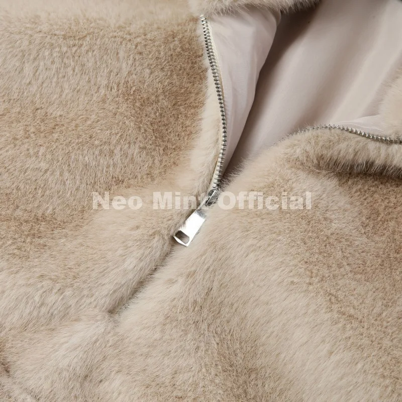 Neo Mint Iconic Chic Street Fashion Girls Faux Mink Fur Hoodies Sweatshirts Women Retro Luxury Front Zipper Eco Fur Jacket Coats