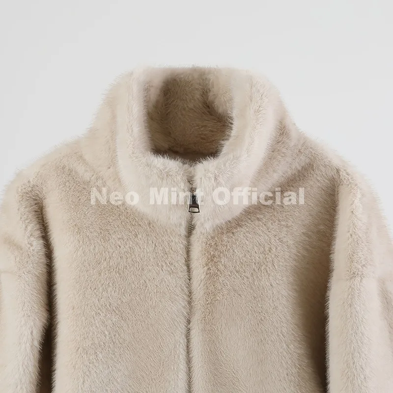 Neo Mint Iconic Chic Street Fashion Girls Faux Mink Fur Hoodies Sweatshirts Women Retro Luxury Front Zipper Eco Fur Jacket Coats