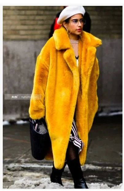 Women Lapel Luxury Lace Up Faux Fur Coat Chic Long Sleeve Fluffy Warm Loose Long Jacket Lady Winter Daily Highstreet Outerwears