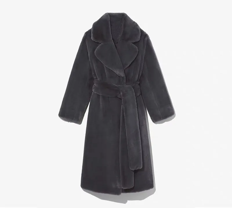Women Lapel Luxury Lace Up Faux Fur Coat Chic Long Sleeve Fluffy Warm Loose Long Jacket Lady Winter Daily Highstreet Outerwears