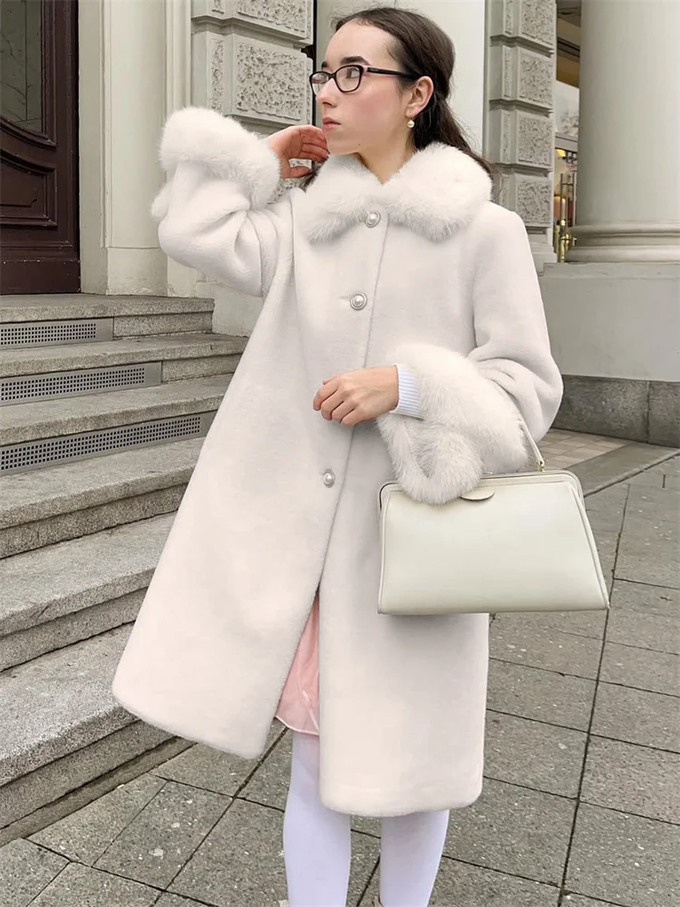 Tossy Winter Fashion Luxury Faux Fur Overcoat Women's Long Sleeve Pocket Loose High Waist Commute Coat Female Faux Fur 2025 New
