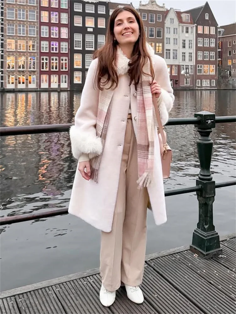 Tossy Winter Fashion Luxury Faux Fur Overcoat Women's Long Sleeve Pocket Loose High Waist Commute Coat Female Faux Fur 2025 New