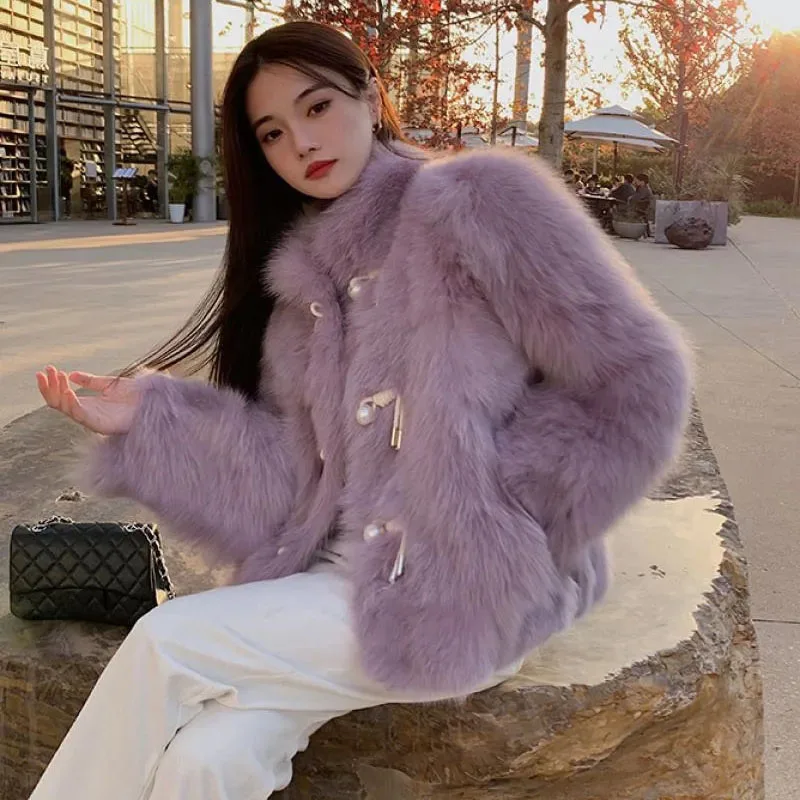 2025 Female Long Sleeved Fur Jacket Autumn Winter Women Fashion Solid Color Faux Fur Coat Korean Lady High End Plush Top Outwear