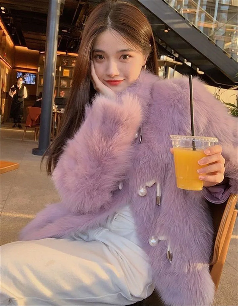 2025 Female Long Sleeved Fur Jacket Autumn Winter Women Fashion Solid Color Faux Fur Coat Korean Lady High End Plush Top Outwear