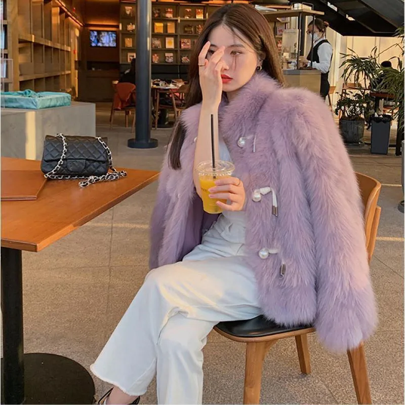2025 Female Long Sleeved Fur Jacket Autumn Winter Women Fashion Solid Color Faux Fur Coat Korean Lady High End Plush Top Outwear