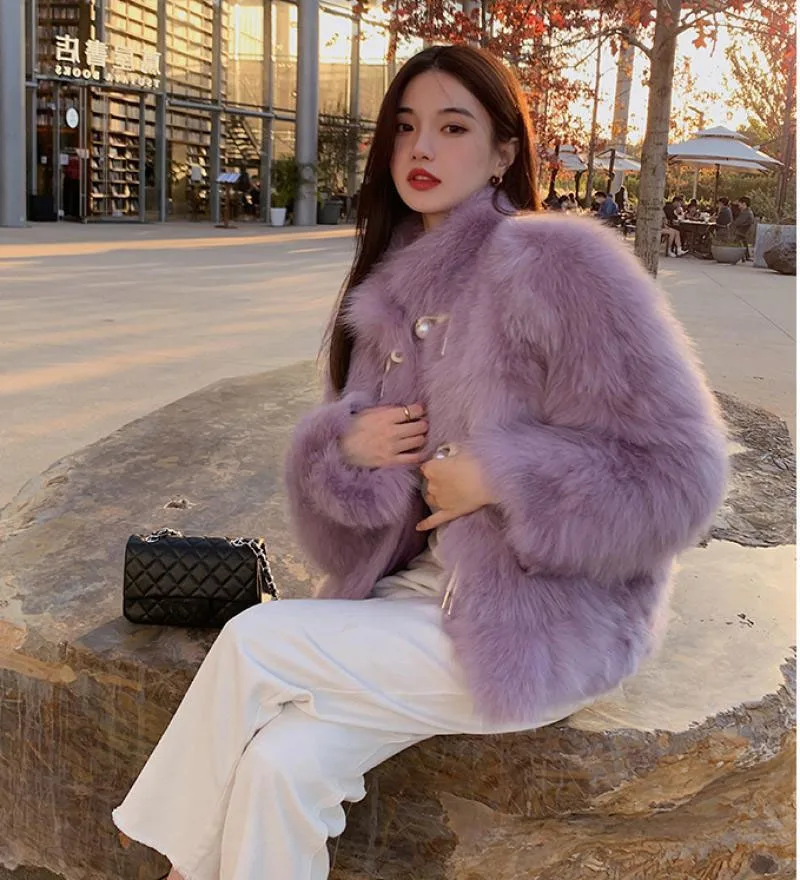 2025 Female Long Sleeved Fur Jacket Autumn Winter Women Fashion Solid Color Faux Fur Coat Korean Lady High End Plush Top Outwear