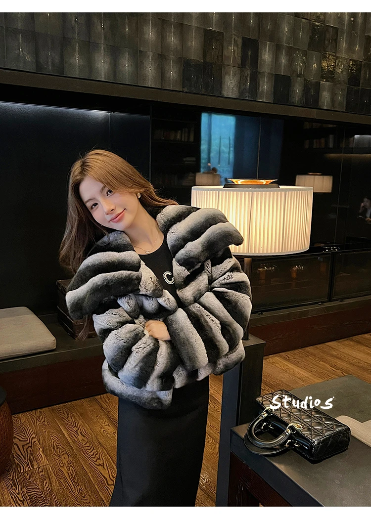 Fashion New Faux Fur Women Coat Elegant Lady Contrast Color Faux Rex Rabbit Fur Coats Winter Warm Long Sleeves