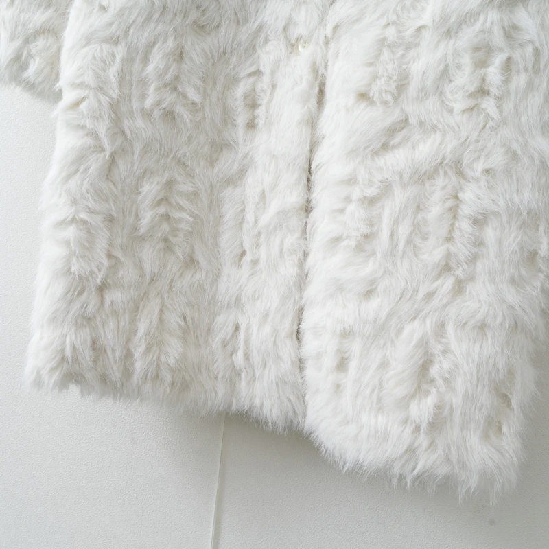 Women Mid-length Faux Fur Coat V neck Single Breasted Autumn Winter Warm Plush Overcoat