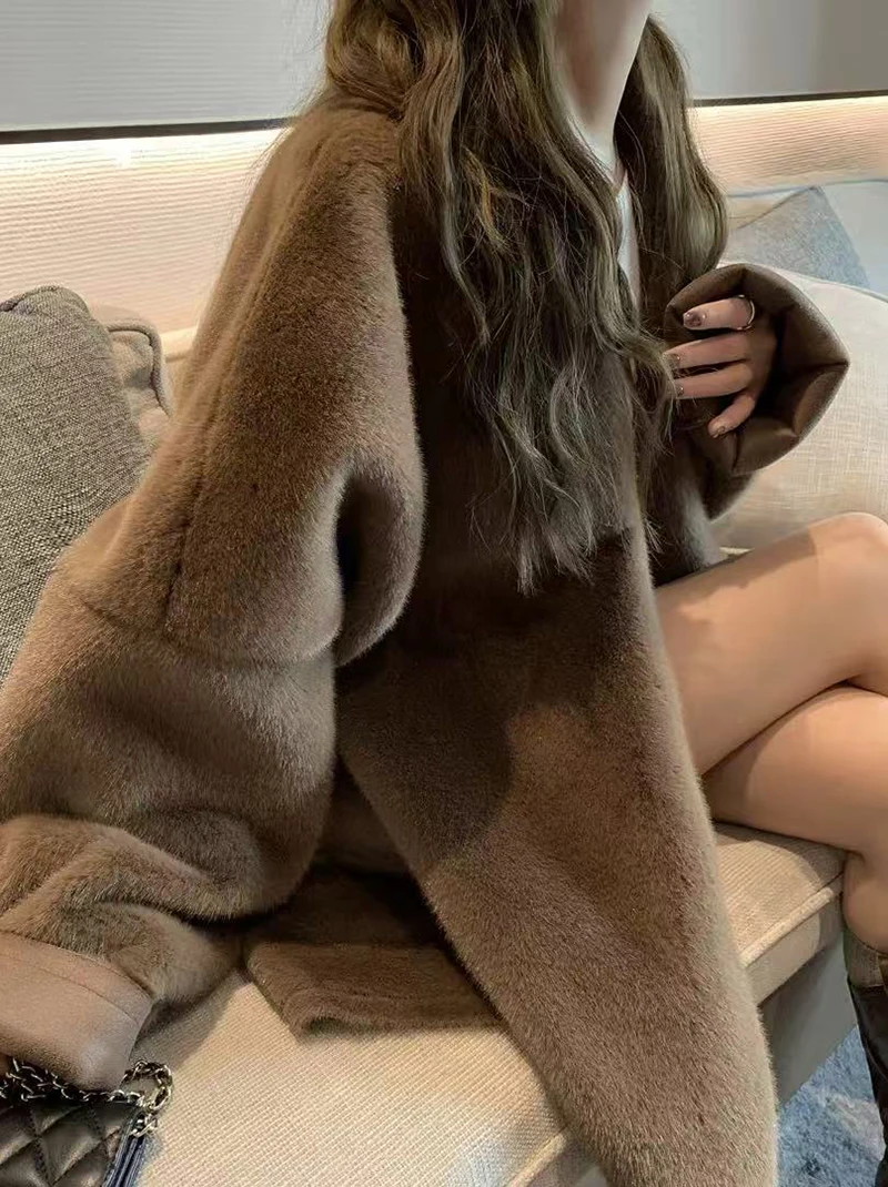 Winter Faux Mink Fur Coat for Women Y2K Korean Loose Luxury Hairy Casual Jacket Fashion Street Long Sleeve Warm Fur Outerwear