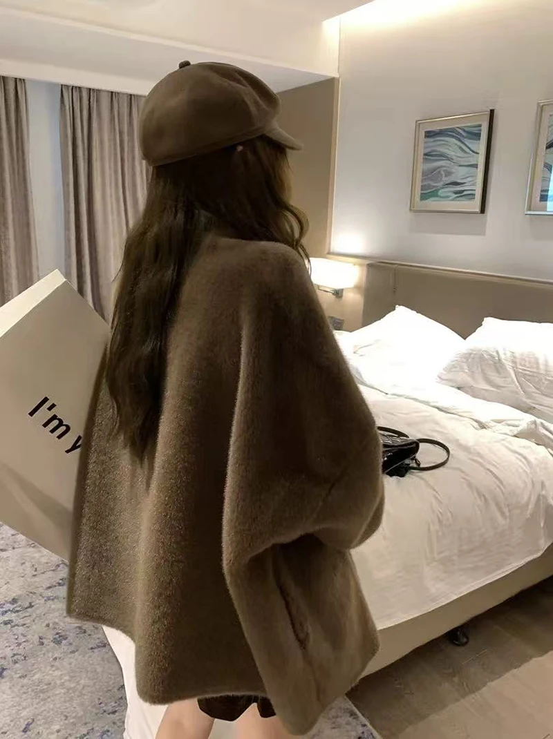 Winter Faux Mink Fur Coat for Women Y2K Korean Loose Luxury Hairy Casual Jacket Fashion Street Long Sleeve Warm Fur Outerwear
