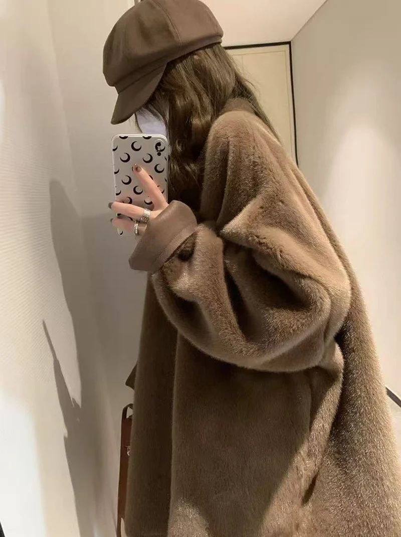 Winter Faux Mink Fur Coat for Women Y2K Korean Loose Luxury Hairy Casual Jacket Fashion Street Long Sleeve Warm Fur Outerwear