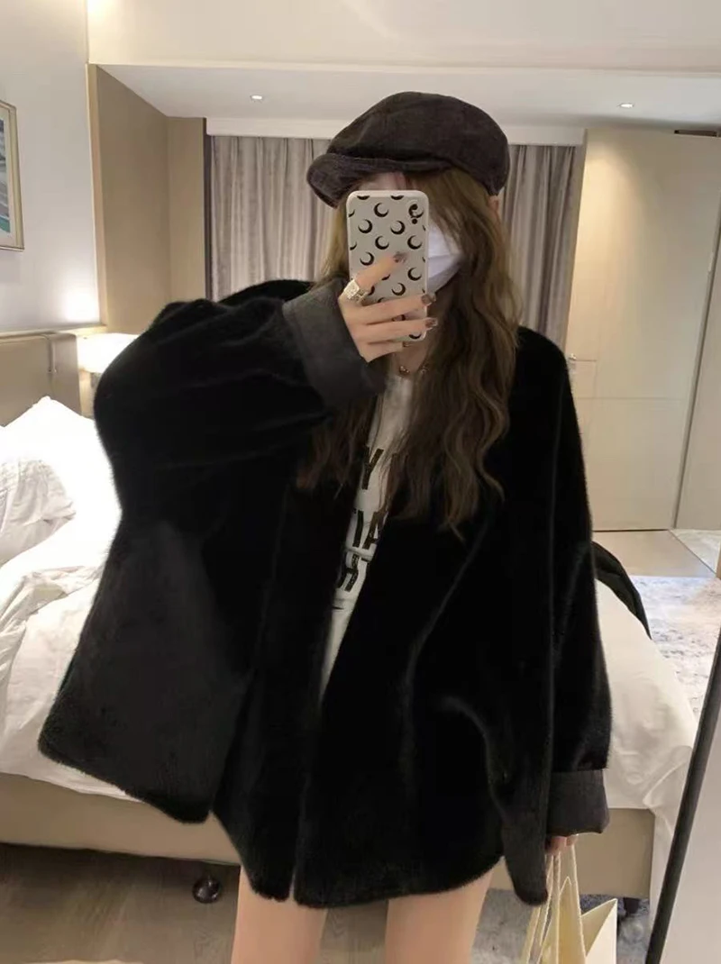Winter Faux Mink Fur Coat for Women Y2K Korean Loose Luxury Hairy Casual Jacket Fashion Street Long Sleeve Warm Fur Outerwear