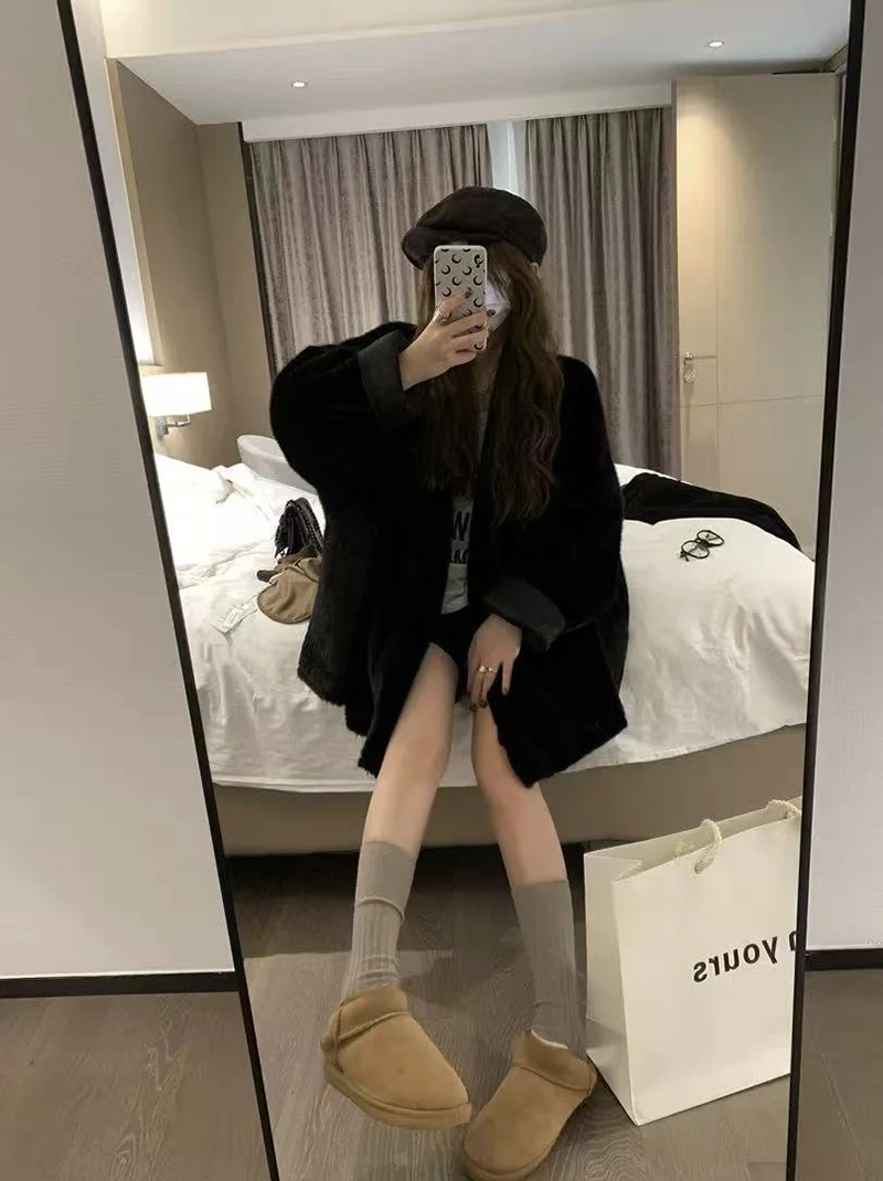 Winter Faux Mink Fur Coat for Women Y2K Korean Loose Luxury Hairy Casual Jacket Fashion Street Long Sleeve Warm Fur Outerwear