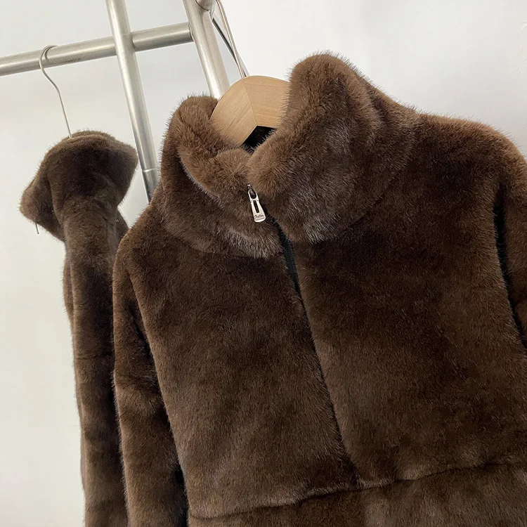 Aynaray 2026 Autumn Winter Women Faux Fur Sweatshirt Solid Brown Warm Oversized Pullover Long Sleeve Plush Fluffy Outwear Women