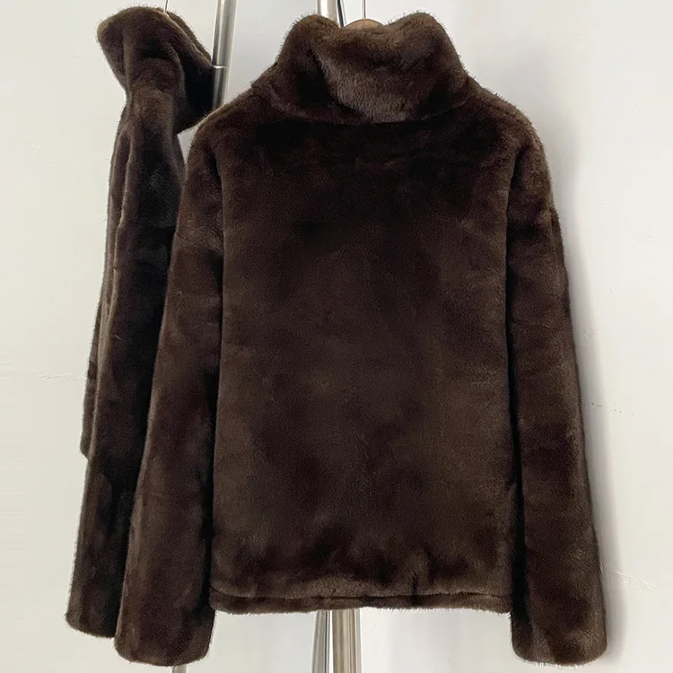 Aynaray 2026 Autumn Winter Women Faux Fur Sweatshirt Solid Brown Warm Oversized Pullover Long Sleeve Plush Fluffy Outwear Women