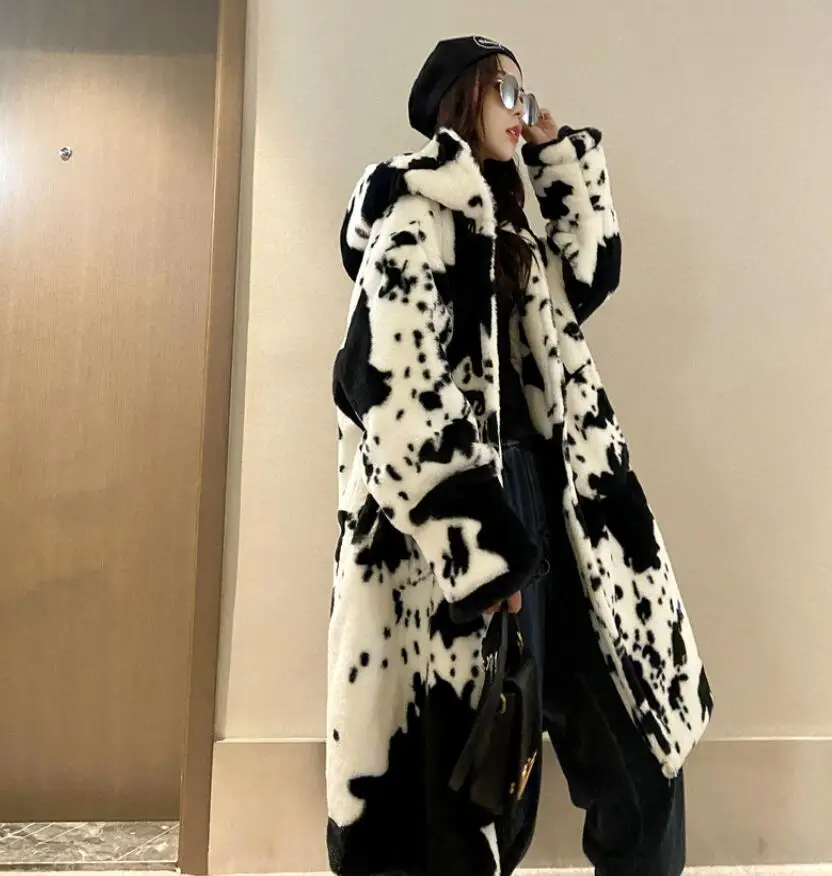 Winter Notched Collar Hairy Shaggy Faux Fur Long Teddy Coat Ivory Woman Shearling Fluffy X-Long Jackets Keep Warm Outerwear