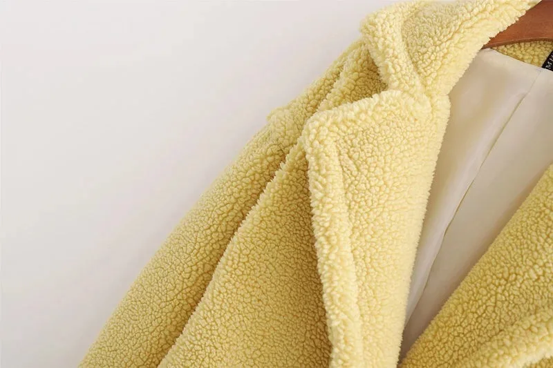 Winter Notched Collar Hairy Shaggy Faux Fur Long Teddy Coat Ivory Woman Shearling Fluffy X-Long Jackets Keep Warm Outerwear