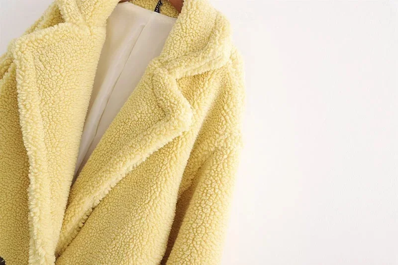 Winter Notched Collar Hairy Shaggy Faux Fur Long Teddy Coat Ivory Woman Shearling Fluffy X-Long Jackets Keep Warm Outerwear
